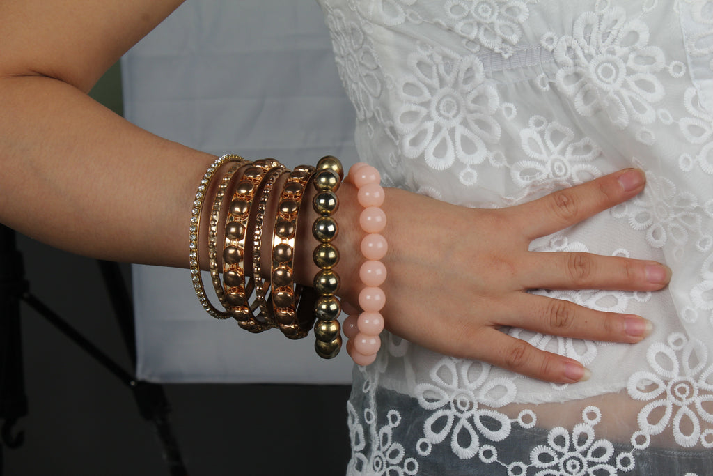 Women's Vintage Style Rhinestone & Burnished Gold Bangle Stack