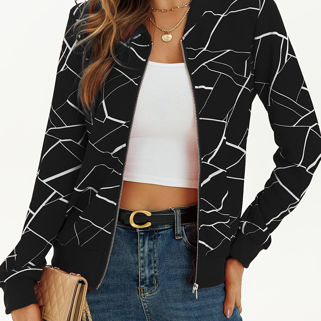 Women's Elegant Print Zip-Up Jacket