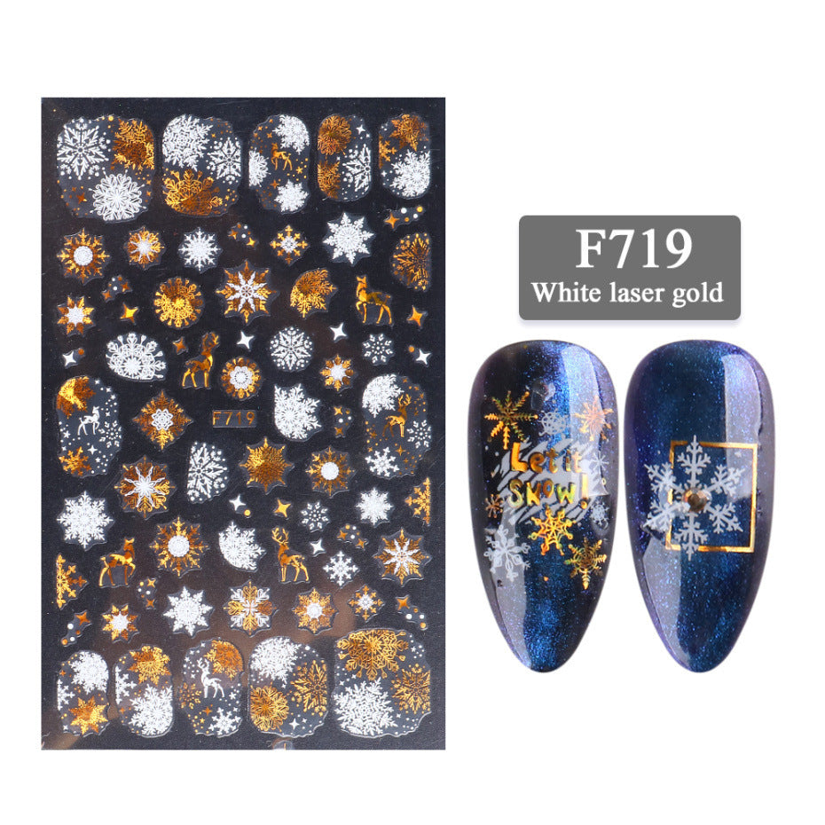 Two-Color Golden Laser Snowflake Nail Art Decals