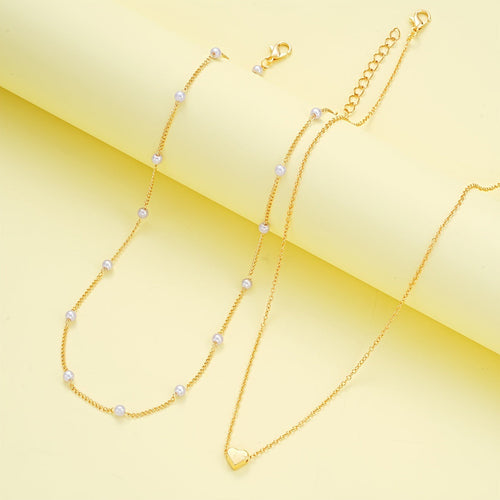 Double-Layer Stacked Round Bead & Pearl Bracelet/Necklace Set