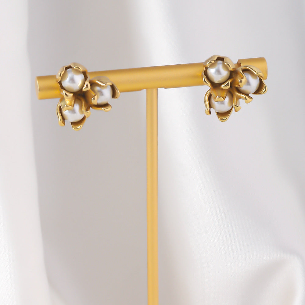 18K Gold Plated Stainless Steel Pearl Studs