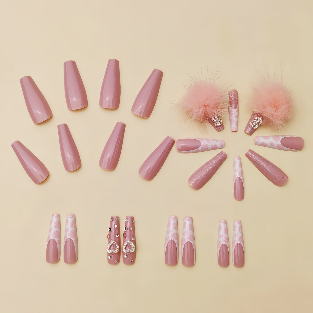 Gentle Girl Wearable Fake Nails: Cotton Candy Ball & Diamond