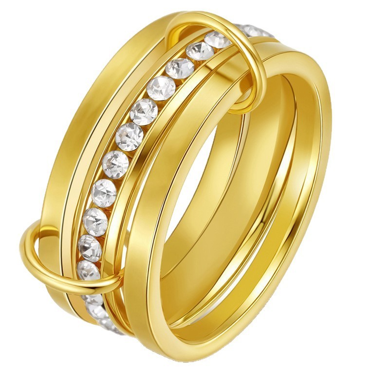 Luxury Copper & Zircon Twin Design Ring with 18K Gold Plating
