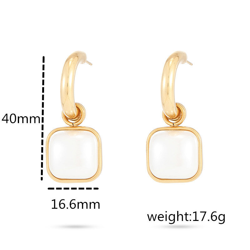 Women's All-Match Pearl Titanium Steel Dangle/Hoop Earrings