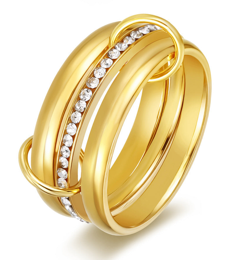 Luxury Copper & Zircon Twin Design Ring with 18K Gold Plating