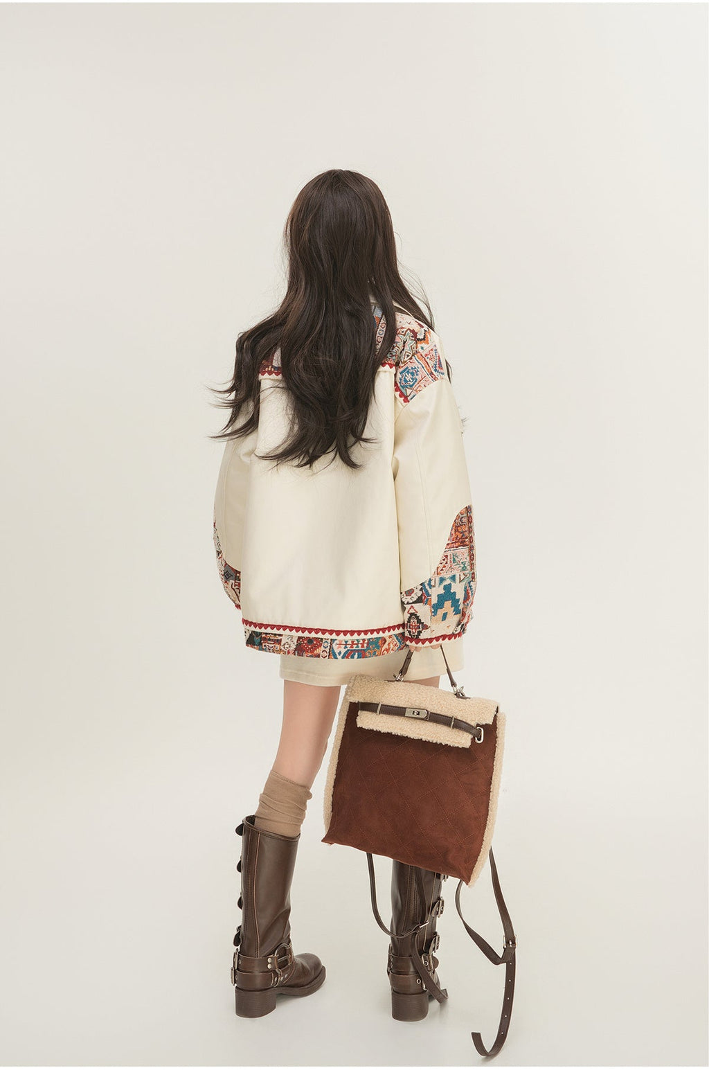 Women's Jacquard Panel Biker Jacket