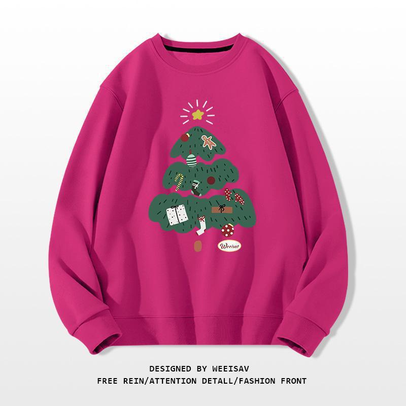 Casual Holiday Christmas Tree Round-Neck Sweatshirt