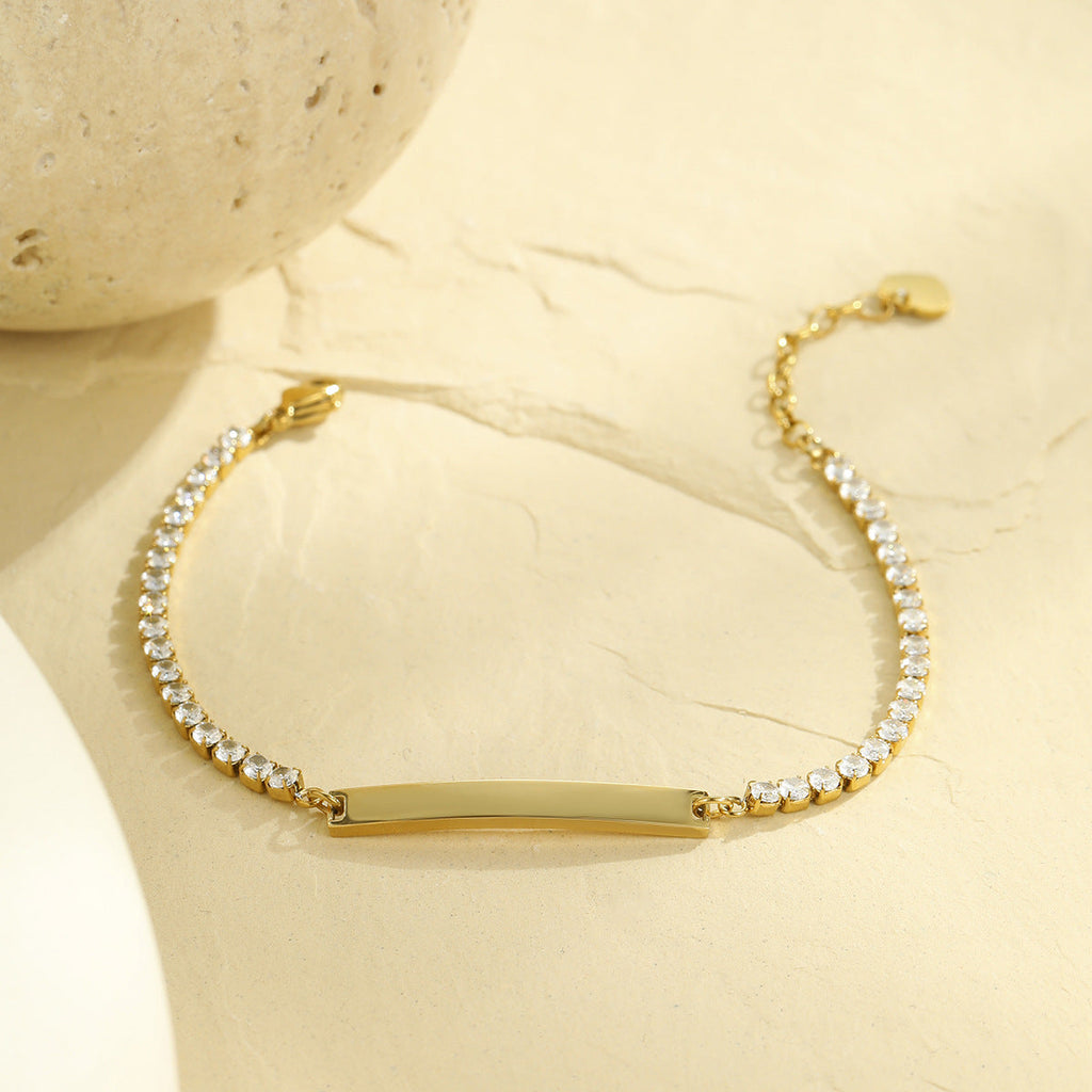 Diamond-Embedded Lettering Charm Bracelet