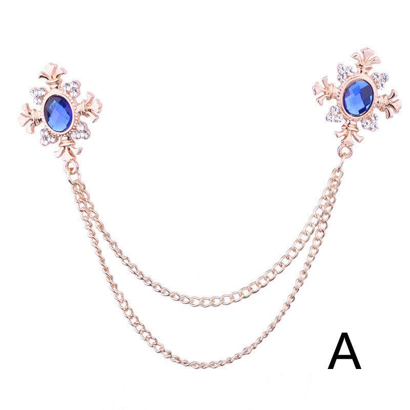 Fringed Rhinestone Cross Collar Chain & Brooch Pin