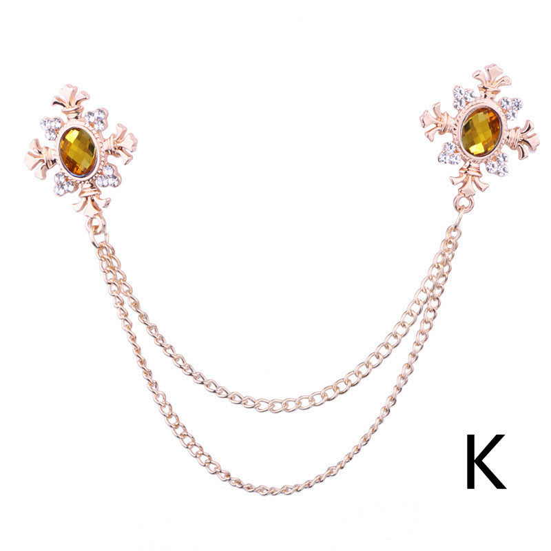 Fringed Rhinestone Cross Collar Chain & Brooch Pin