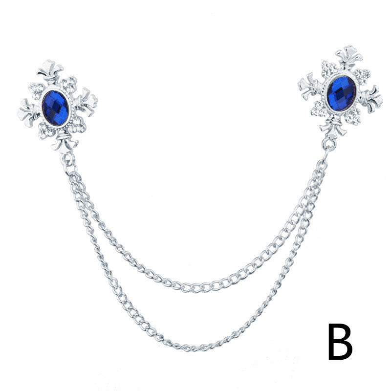 Fringed Rhinestone Cross Collar Chain & Brooch Pin