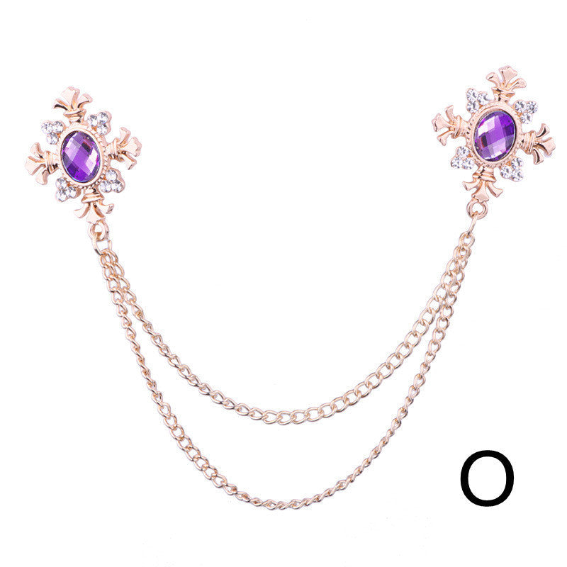 Fringed Rhinestone Cross Collar Chain & Brooch Pin