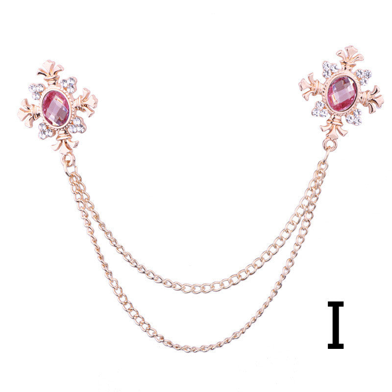 Fringed Rhinestone Cross Collar Chain & Brooch Pin