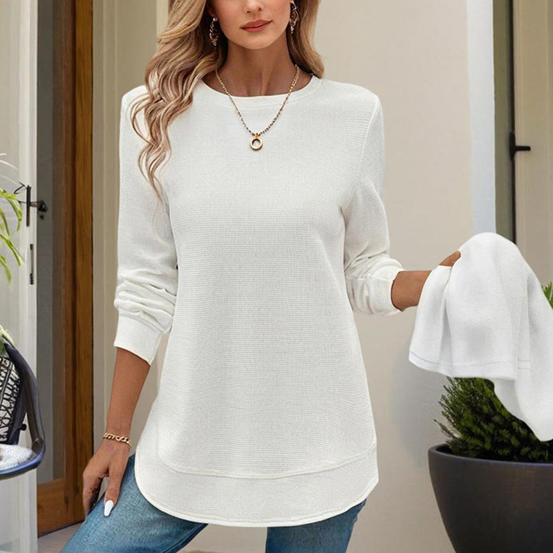 Women's Elegant Solid Color Crewneck Pullover Sweatshirt