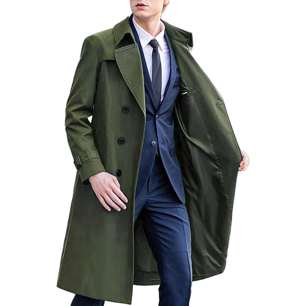 Men's Classic Solid Color Long Trench Coat | All-Weather Overcoat