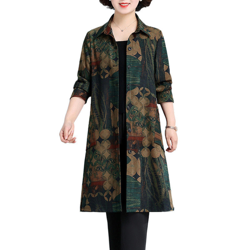 Plus Size Women's Floral Print Trench Coat
