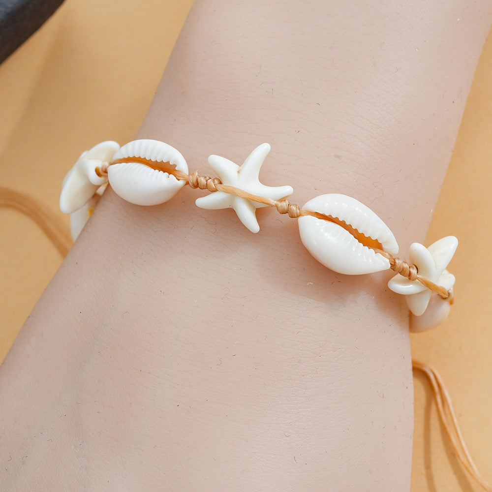 Hand-Woven Starfish & Shell Charm Bracelet