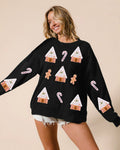 Women's Festive Sequin Christmas House Pullover Sweater