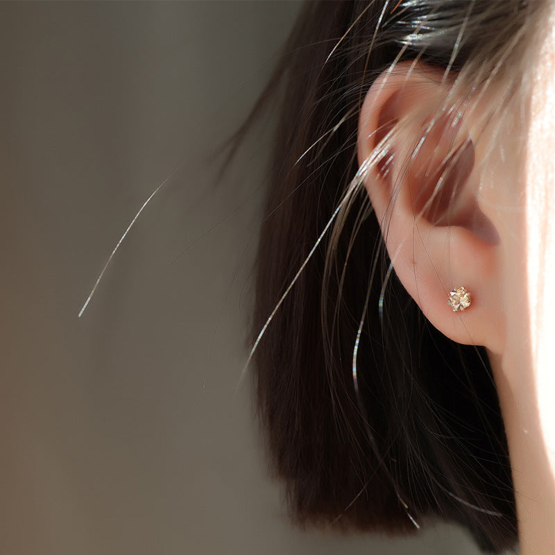 Simple Korean Style Citrine Silver Earrings