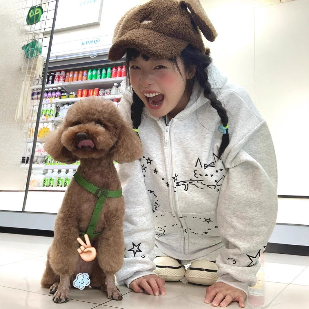 Women's Loose Casual Cute Cartoon Embroidery Pullover Hoodie