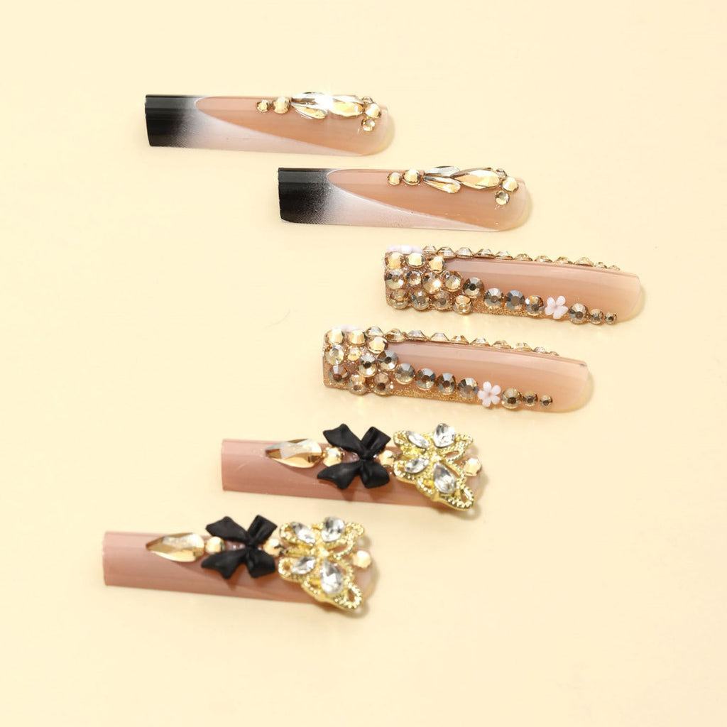 Wearable Black French Rectangle Fake Nails