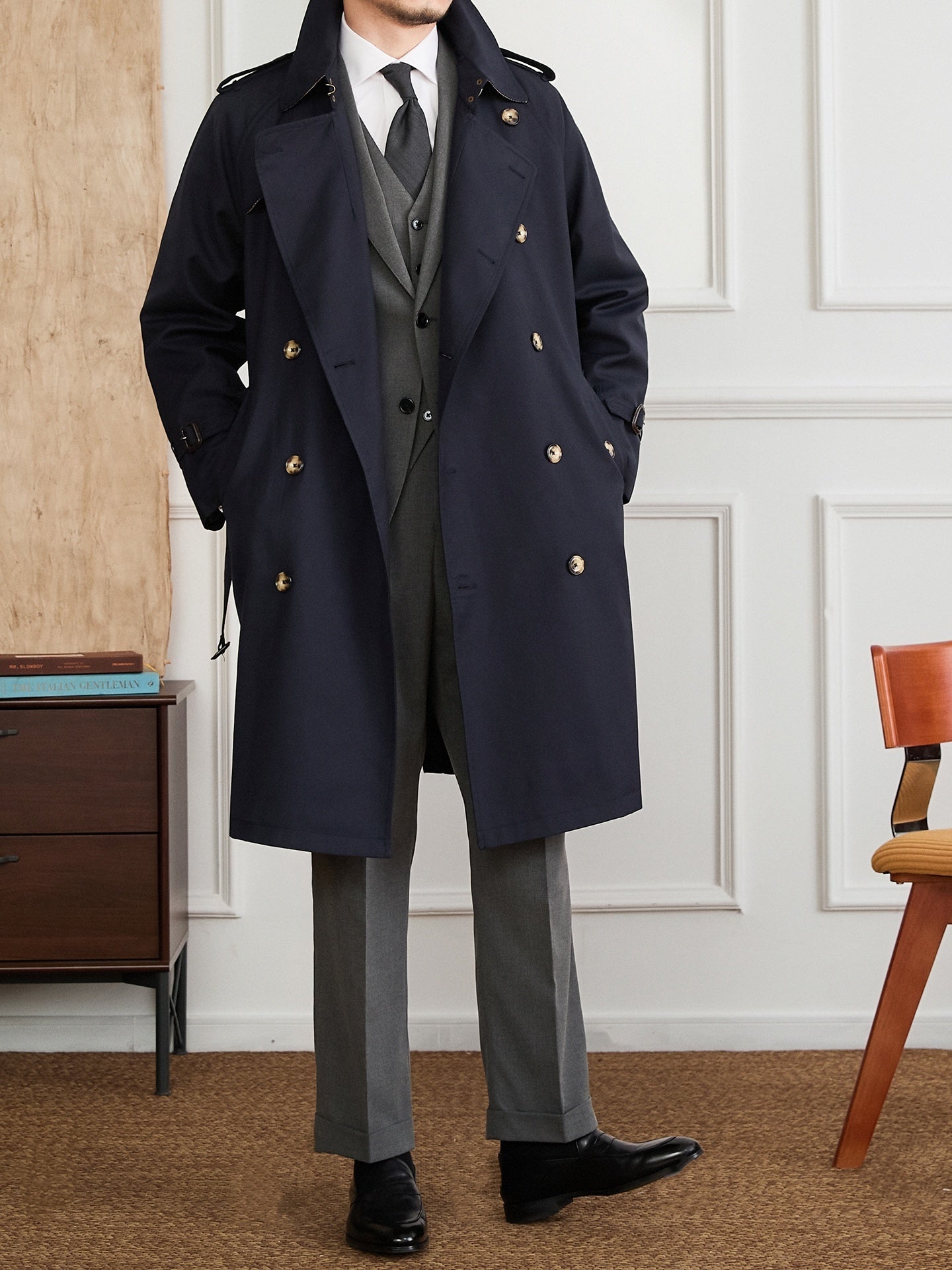 Classic Double-Breasted Lapel Trench Coat | All-Weather Overcoat