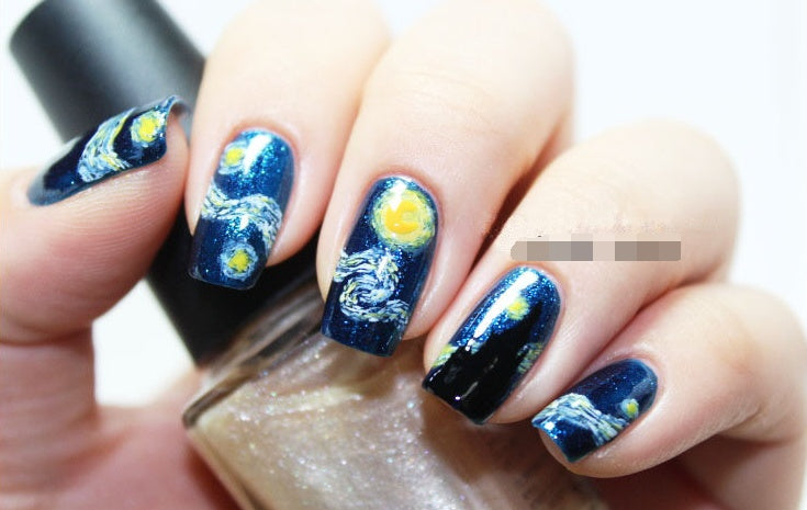 Full Cover Gel Nail Strips | Starry Night Design