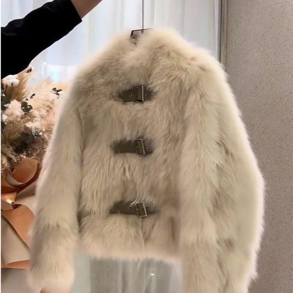 Stand Collar Women's Short Fur Jacket