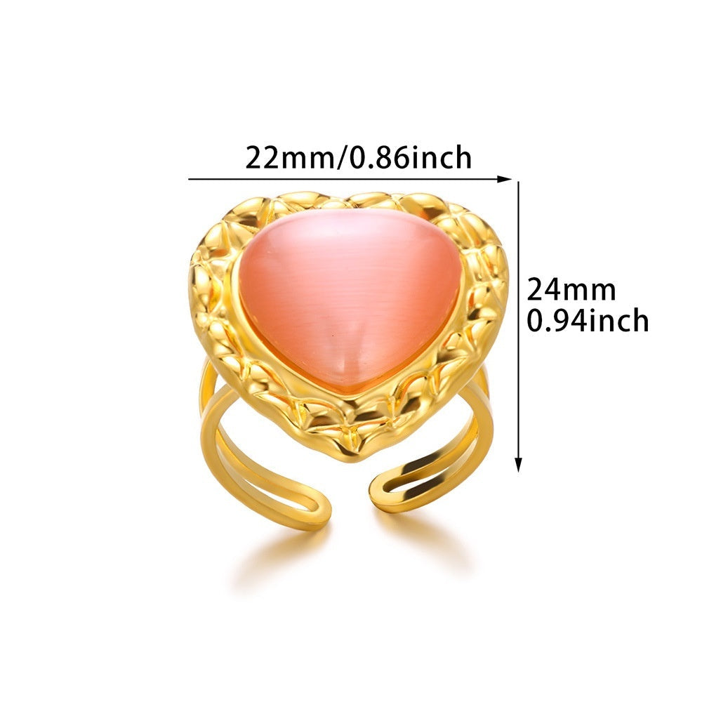 Chic Vintage Stainless Steel Heart Dangle Charm Ring