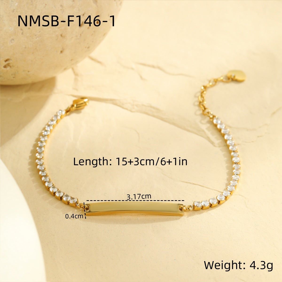 Diamond-Embedded Lettering Charm Bracelet