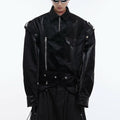 Men's Deconstruction Design Sense PU Leather Coat | Padded Shoulder Niche Jacket