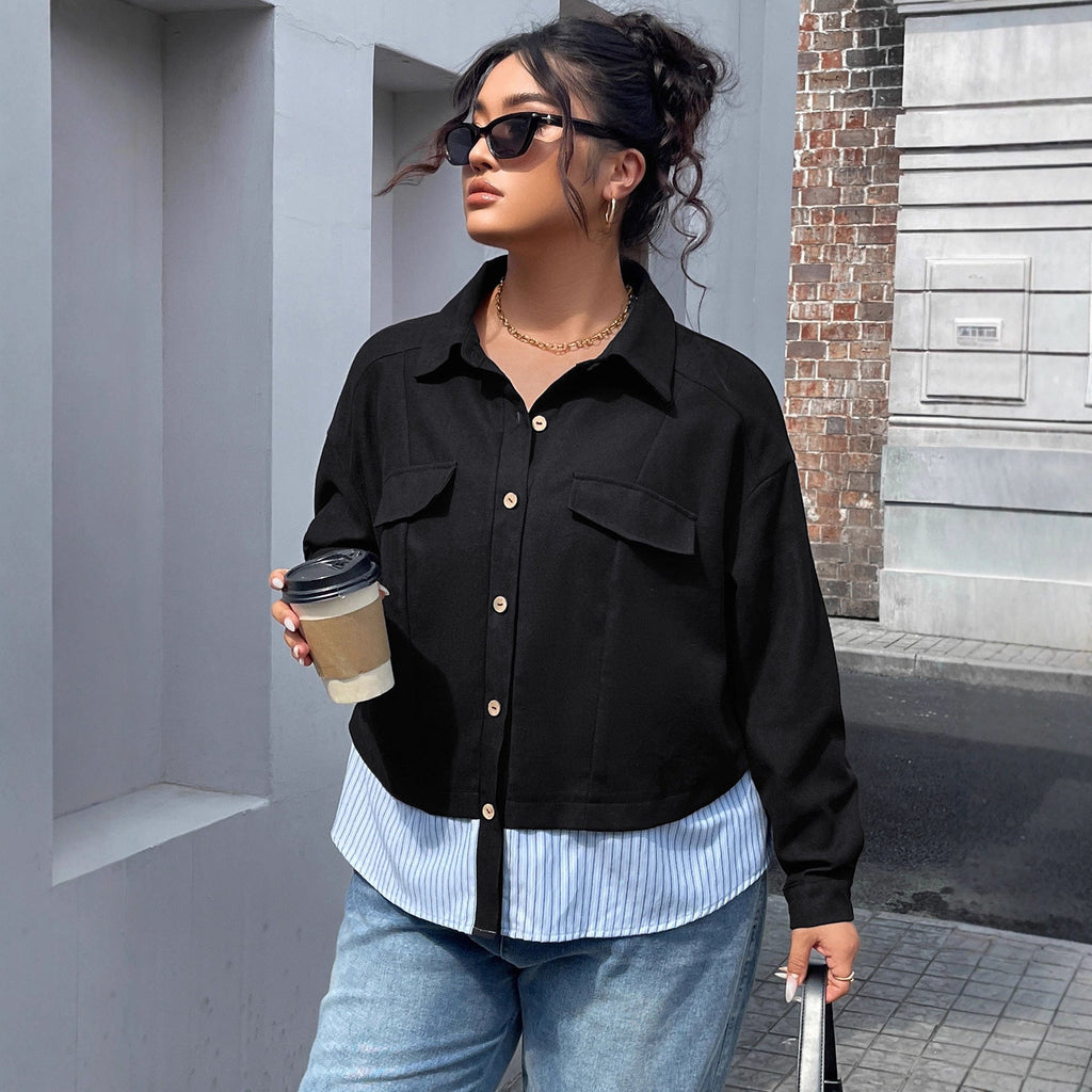 Women's Fashion Stripe Patchwork Coat