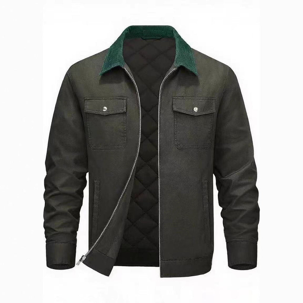 Men's Casual Cotton Padded Coat | Loose Fit, Solid Color, Polo Collar Warm Jacket