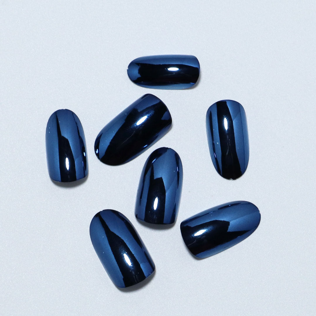 Wearable Blue Chrome Metallic Fake Nails