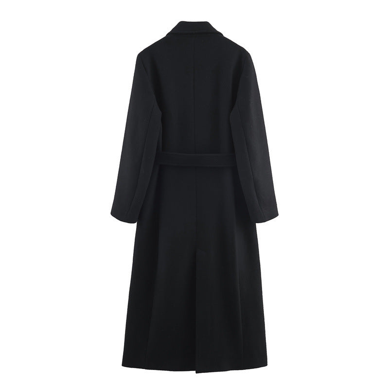 Long Belted Wool Blend Overcoat