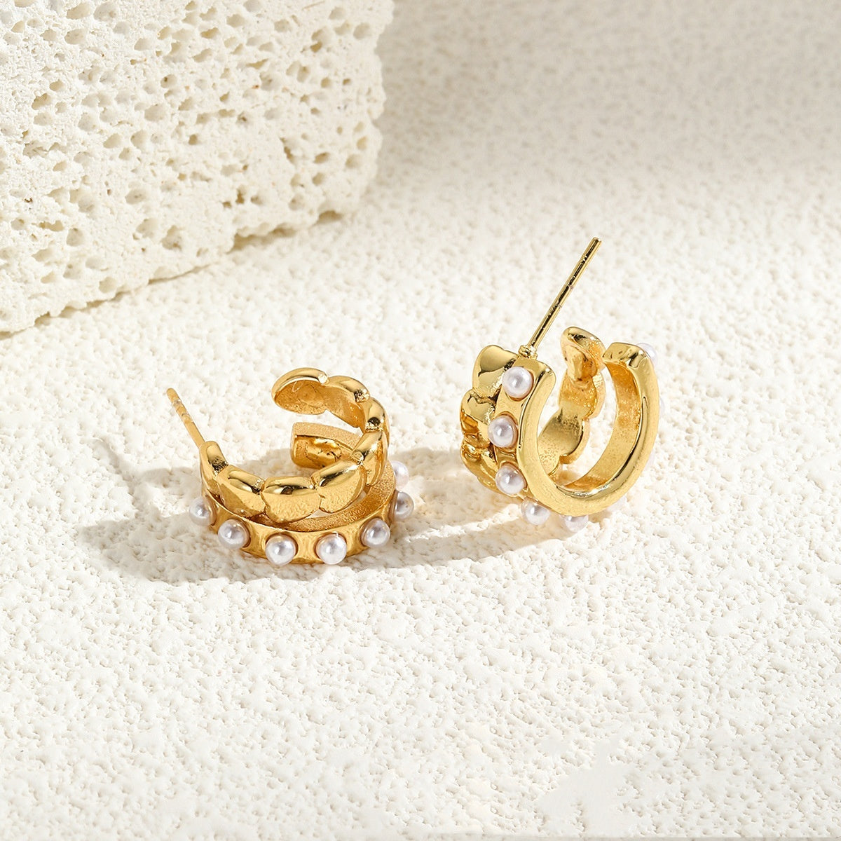 Stainless Steel Double C Love Pearl Earrings