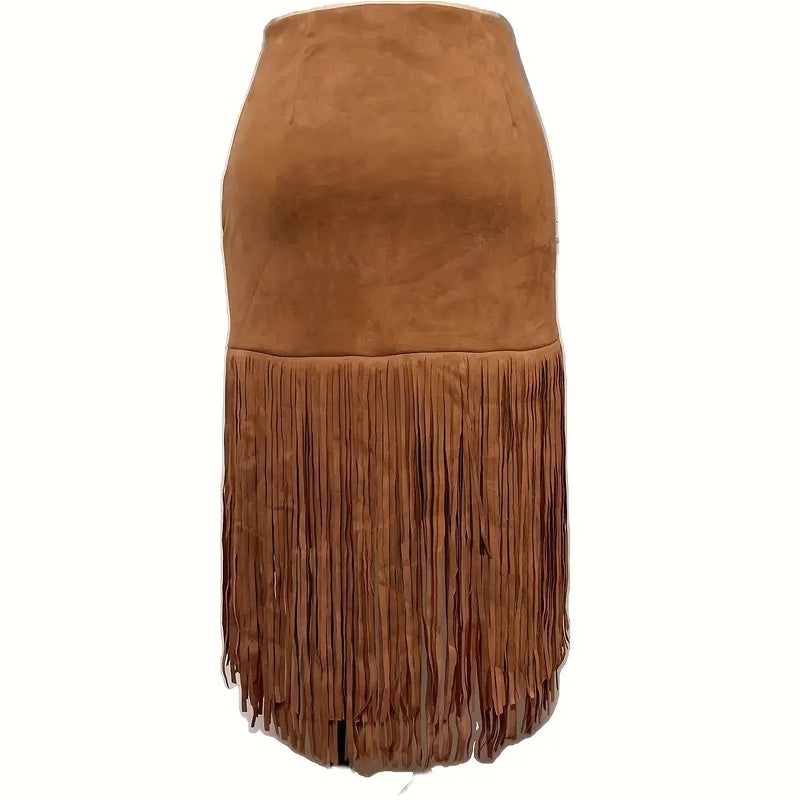 Women's Western Boho Denim Style Fringe Skirt
