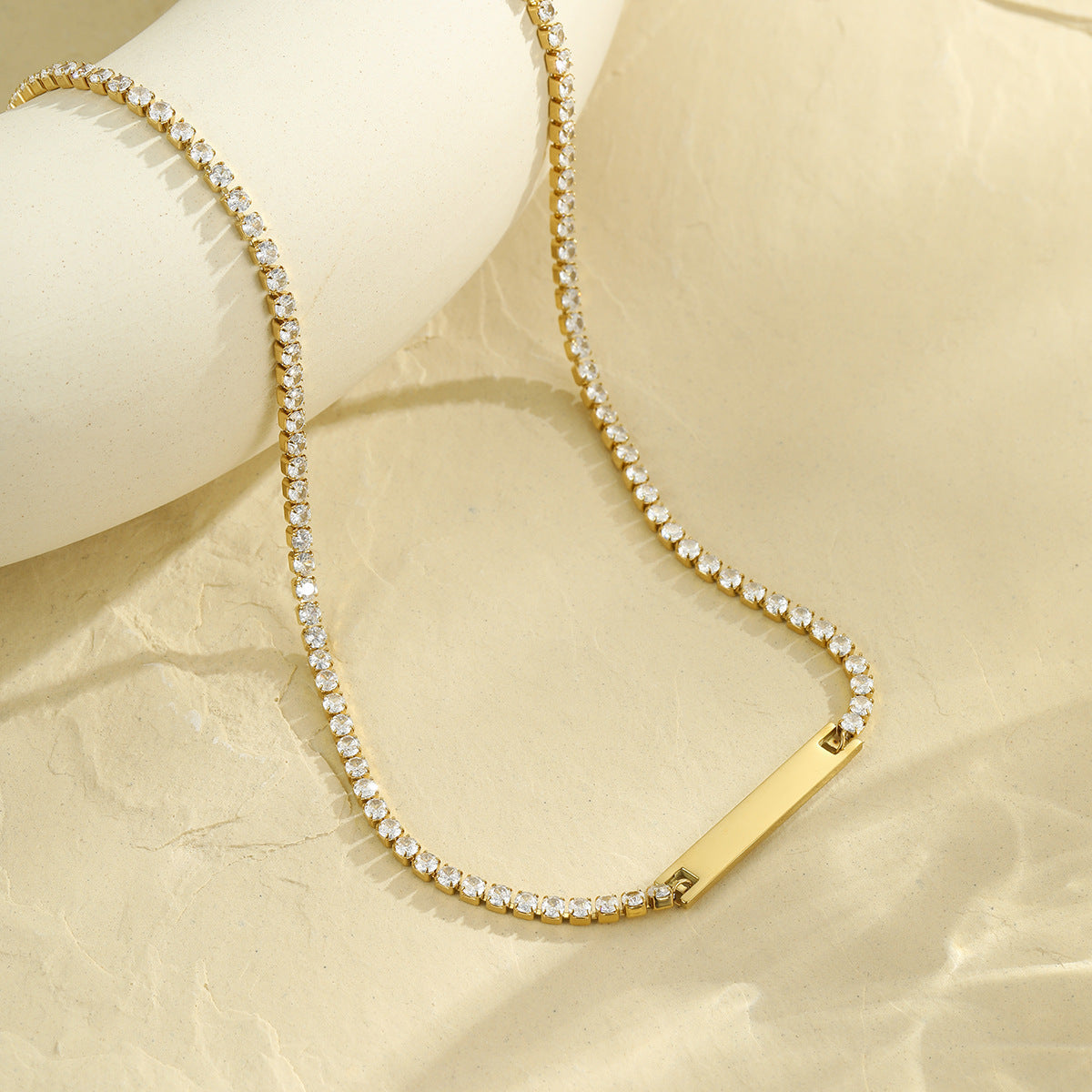 Diamond-Embedded Lettering Charm Bracelet