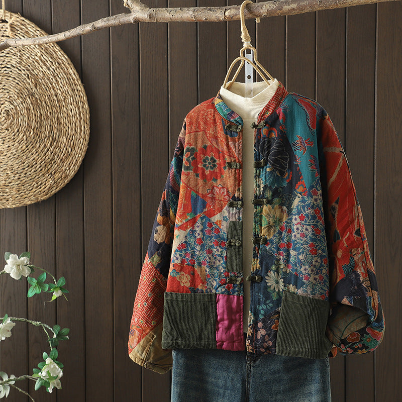 Women's Retro Print Cotton Cardigan Coat