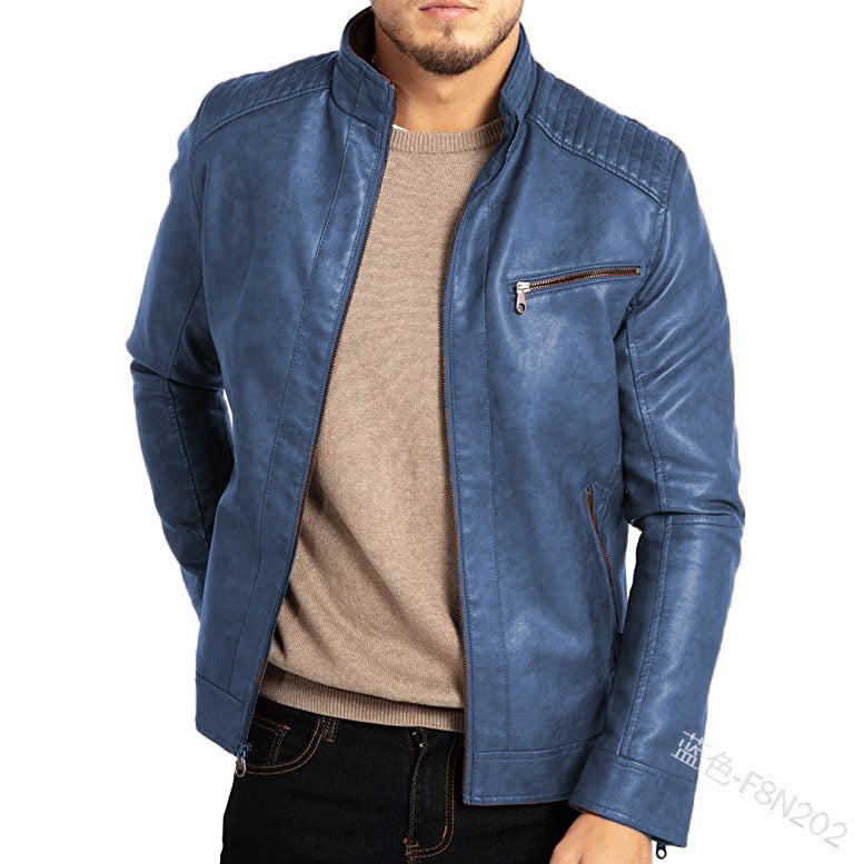 Men's Stand Collar Punk Biker Jacket | Faux Leather Polyester Shell