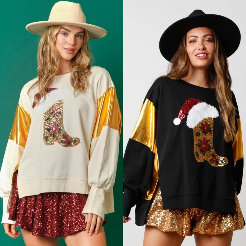 Casual Long Sleeve Sequined Christmas Graphic Sweatshirt