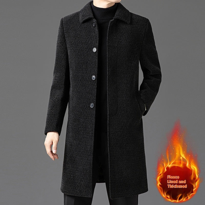 Deluxe Men's Wool Coat | Warm Velvet Lined Lapel Winter Overcoat