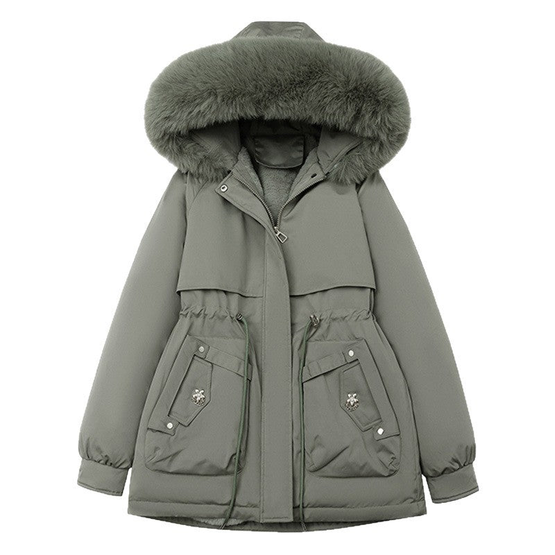 Women's Short Hooded Coat with Big Fur Collar