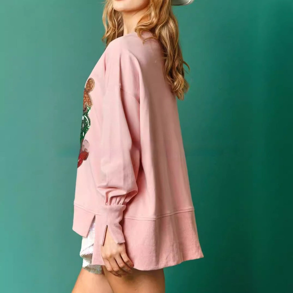 Women's Confectionery Cup Sequined Sweater Casual Loose Top