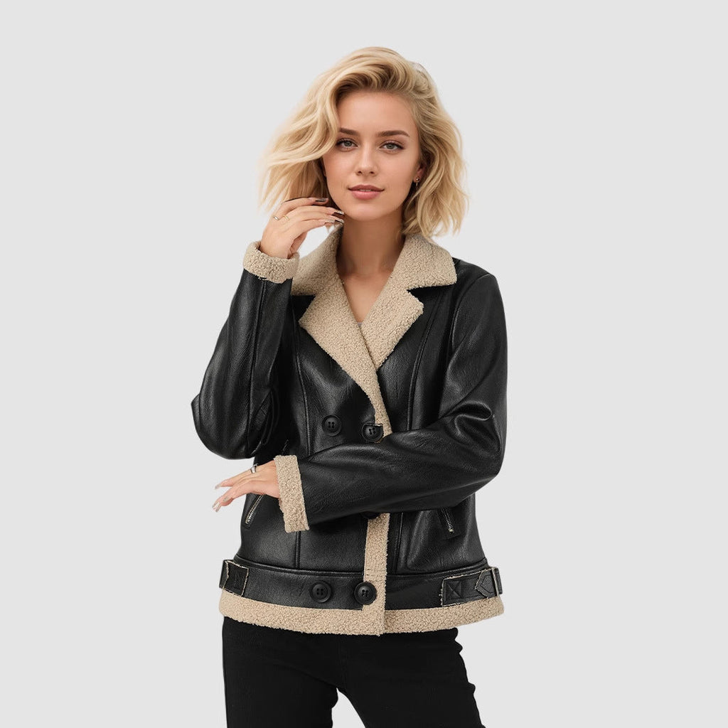 Women's Fleece Lined Faux Leather Coat