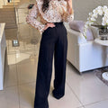 High Waist Loose Fit Solid Color Straight Pants
