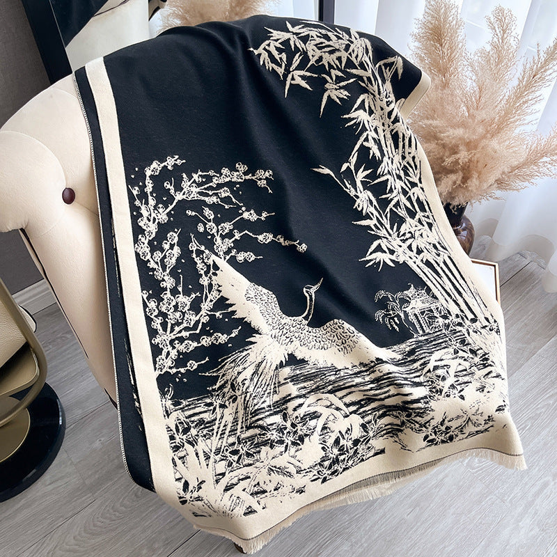 Elegant Ink Color Print Versatile Shawl