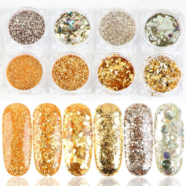 Nail Art Flakes & Chrome Powder Set