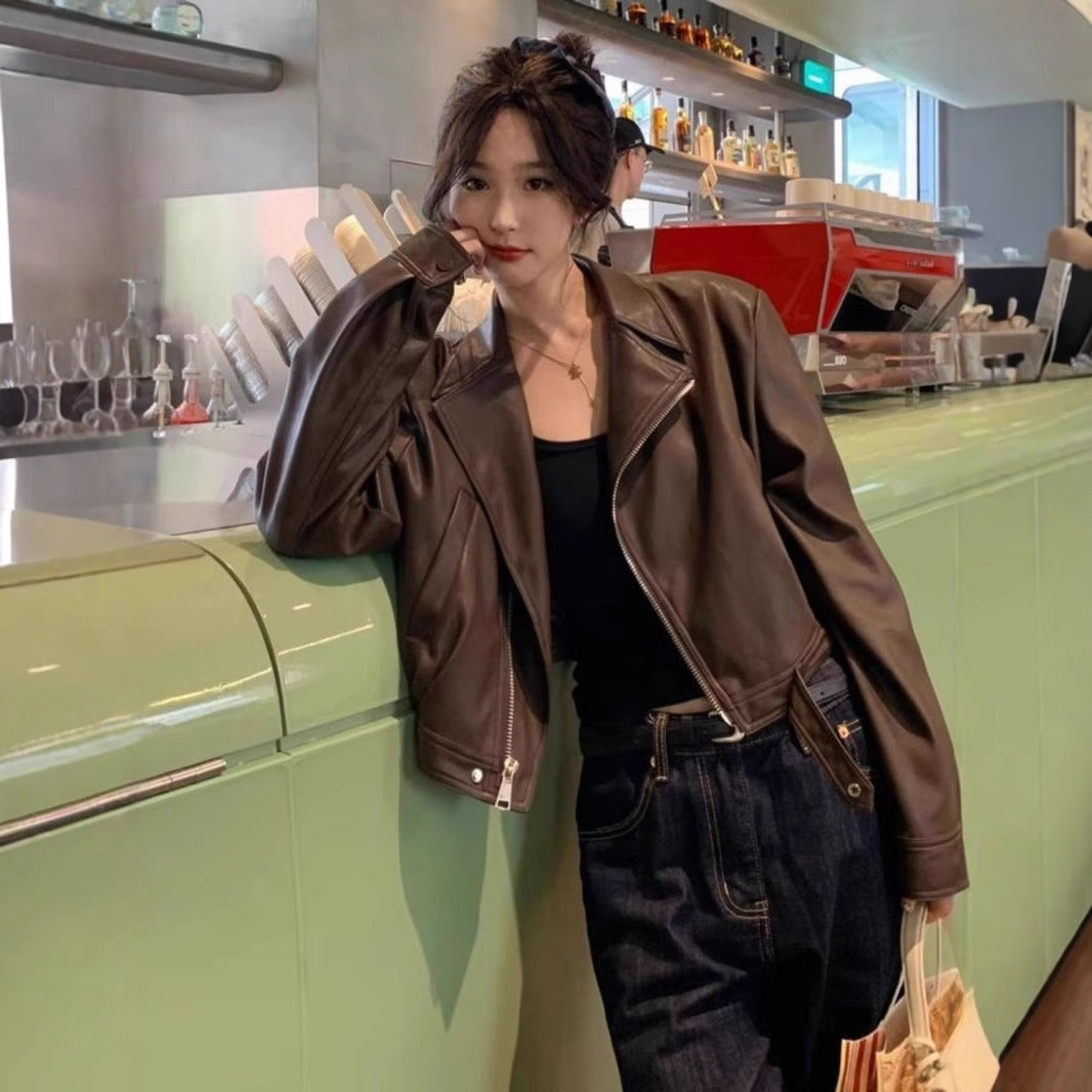 Vintage Style Long Sleeve Faux Leather Jacket