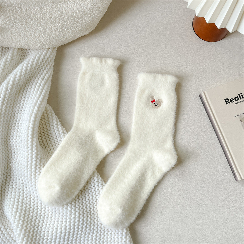 Women's Plush Fleece-Lined Thick Cartoon Mid-Calf Socks